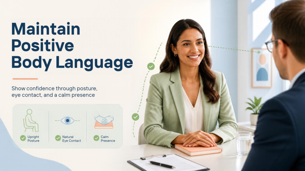 Candidate attending an interview with good posture and eye contact.