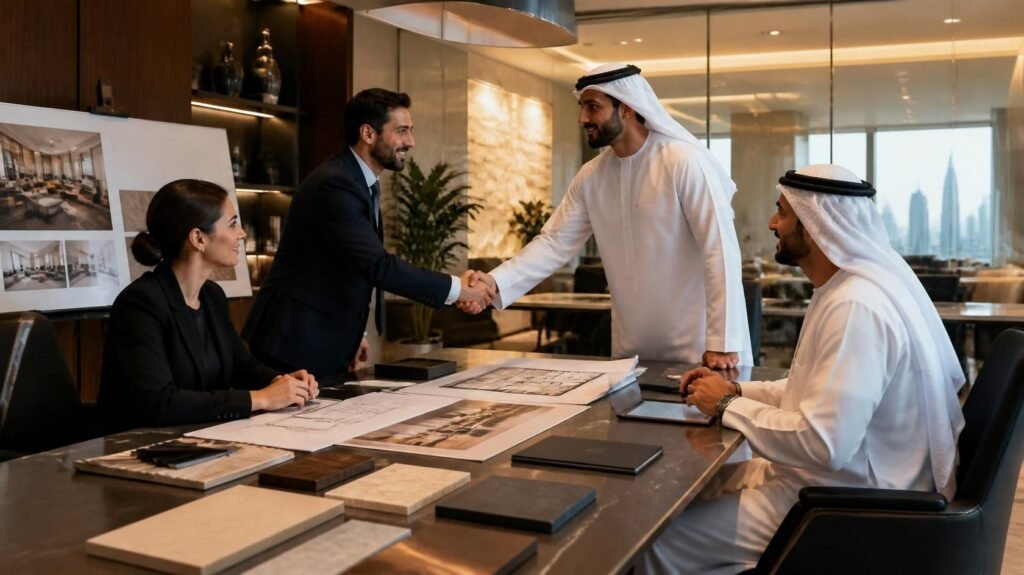 Group of international and local talent signing a deal