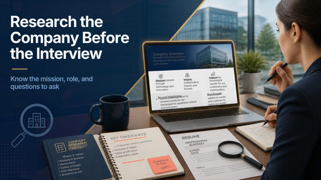 Woman sitting with her laptop and noting down points with resume and other documents on the table